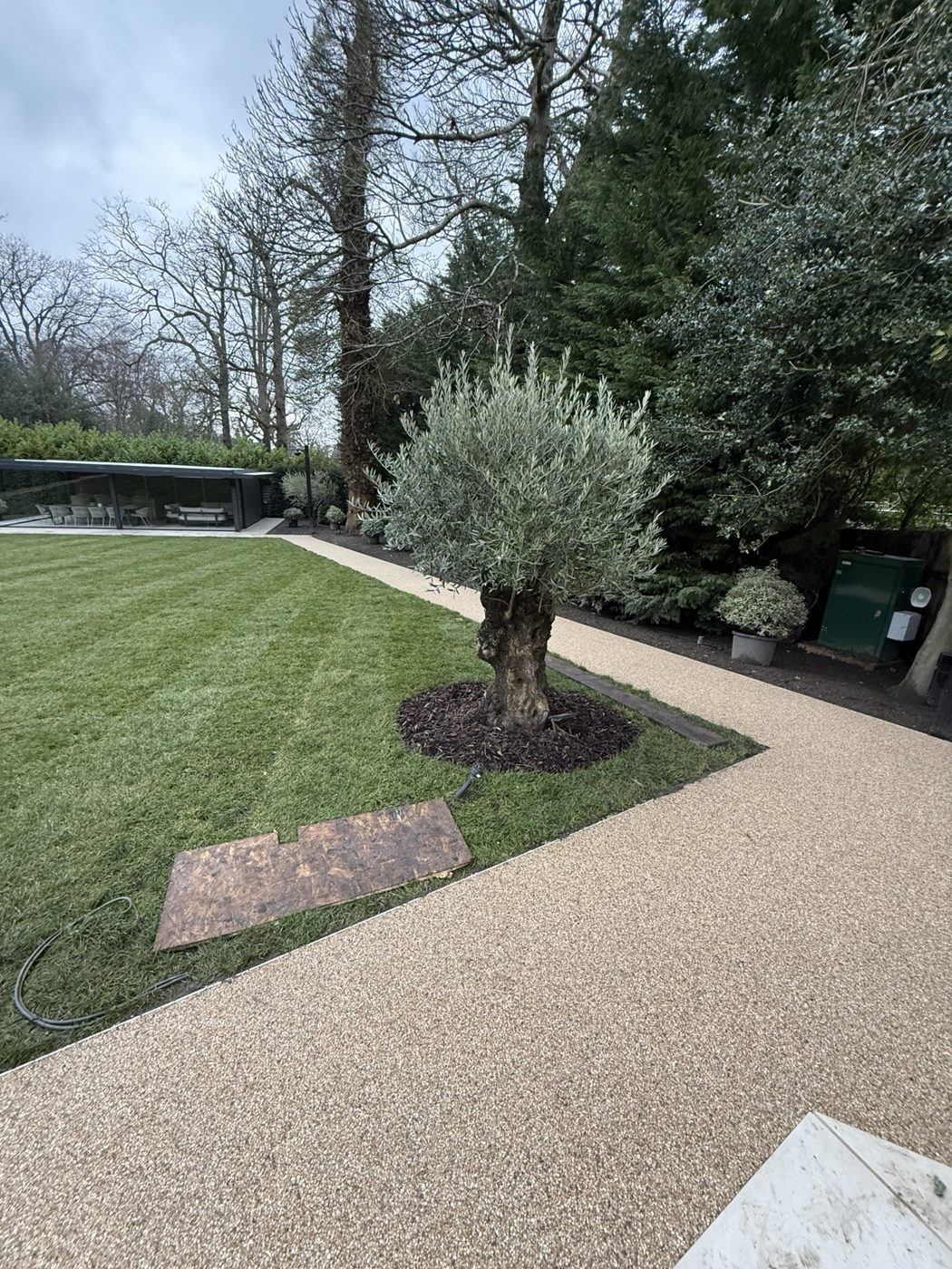 Resin pathways around lawn